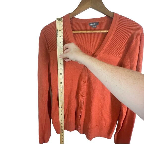 Eddie Bauer Lambswool Wool Blend Cardigan Orange Sweater Womens SIZE MEDIUM - Picture 3 of 9